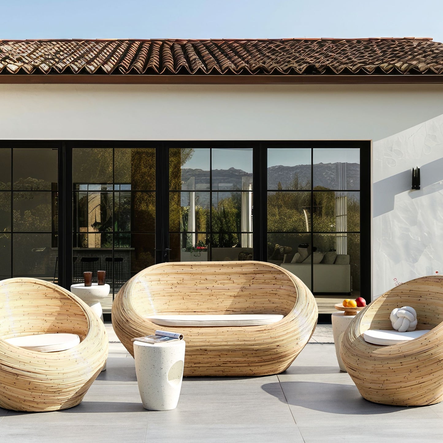 Garden Sofa Set Natural Rattan Beige 2 Seater And Armchairs