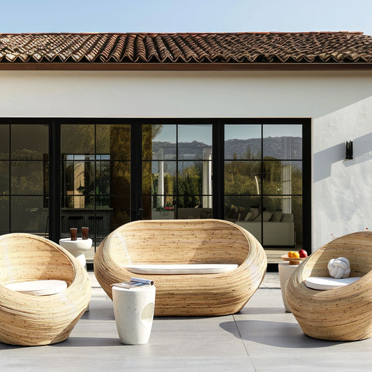 Garden Sofa Set Natural Rattan Beige 2 Seater And Armchairs