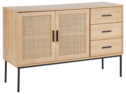 2 Door Sideboard With 3 Drawers In Light Wood Black Frame