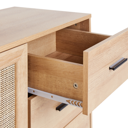 2 Door Sideboard With 3 Drawers In Light Wood Black Frame