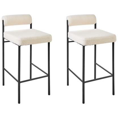Bar Chair Set Of 2 White Boucle Upholstery Armless Black Metal Legs