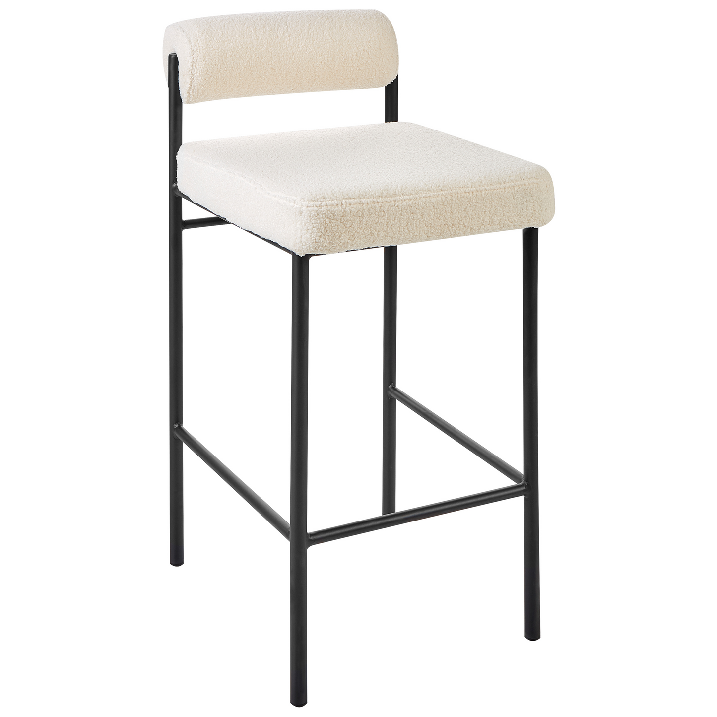 Bar Chair Set Of 2 White Boucle Upholstery Armless Black Metal Legs