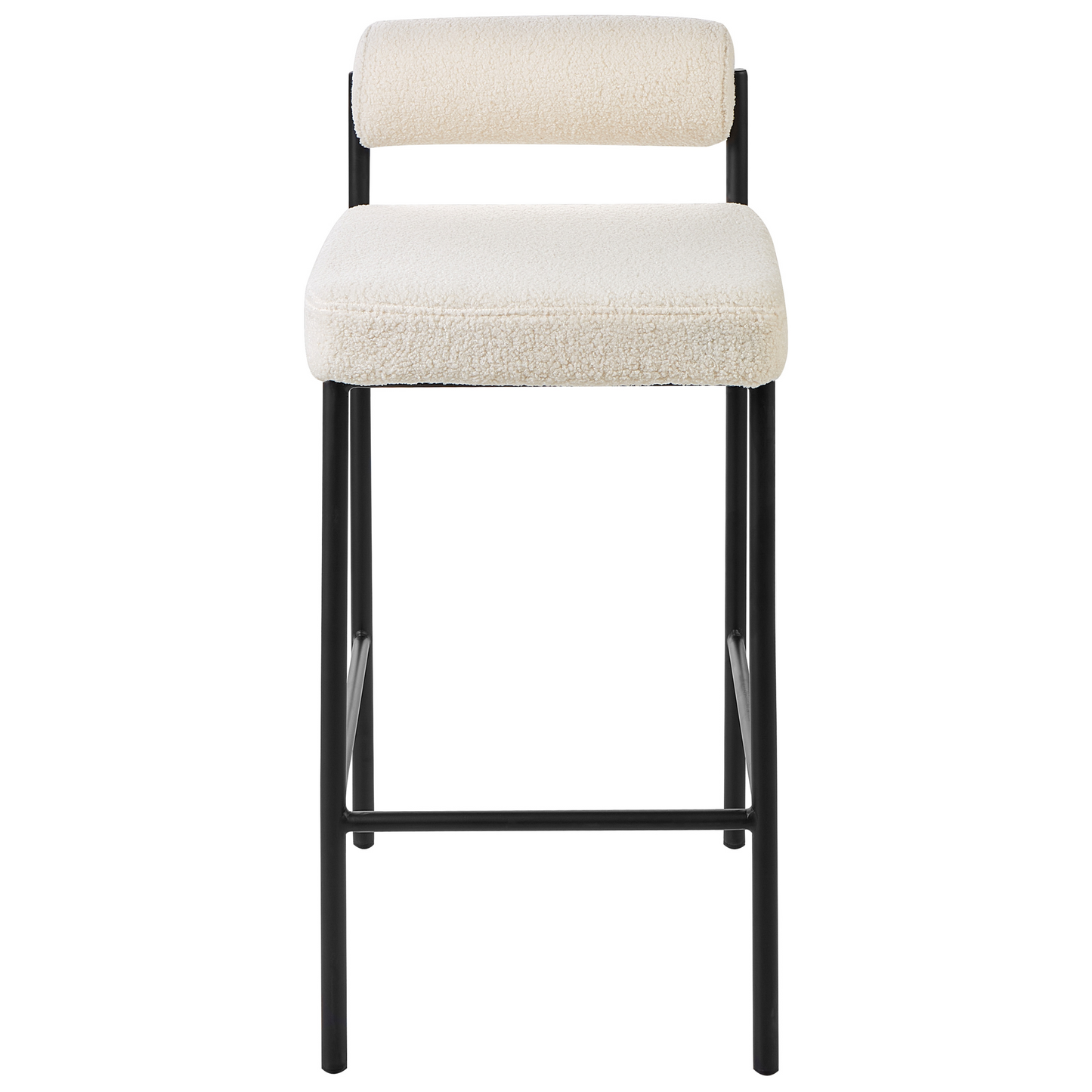Bar Chair Set Of 2 White Boucle Upholstery Armless Black Metal Legs