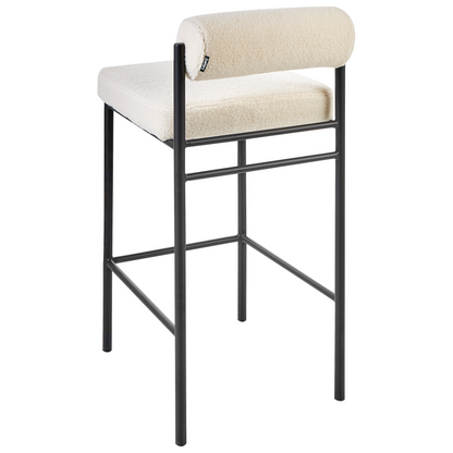 Bar Chair Set Of 2 White Boucle Upholstery Armless Black Metal Legs