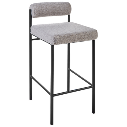 Set Of 2 Grey Boucle Bar Chairs With Black Metal Legs And Roll Backrest