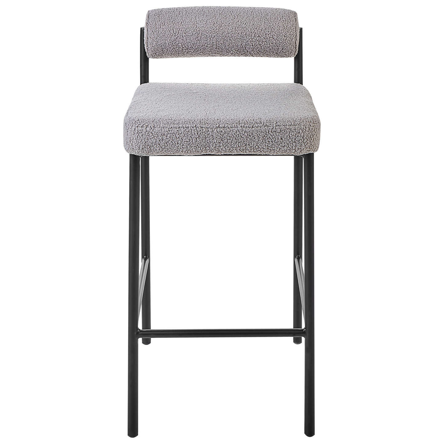 Set Of 2 Grey Boucle Bar Chairs With Black Metal Legs And Roll Backrest