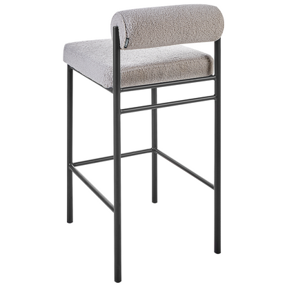 Set Of 2 Grey Boucle Bar Chairs With Black Metal Legs And Roll Backrest