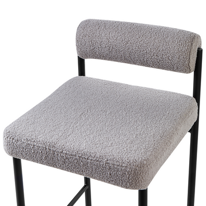 Set Of 2 Grey Boucle Bar Chairs With Black Metal Legs And Roll Backrest