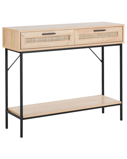 Rattan Console Table Brown 100 x 29cm With Shelf And Drawers