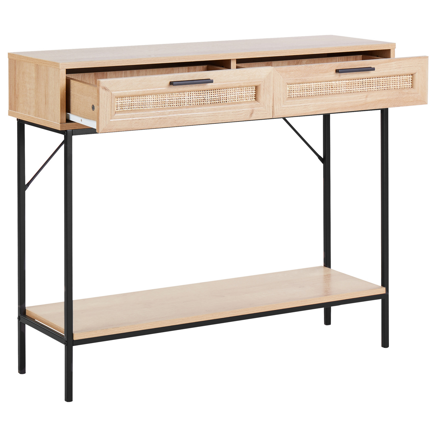 Rattan Console Table Brown 100 x 29cm With Shelf And Drawers