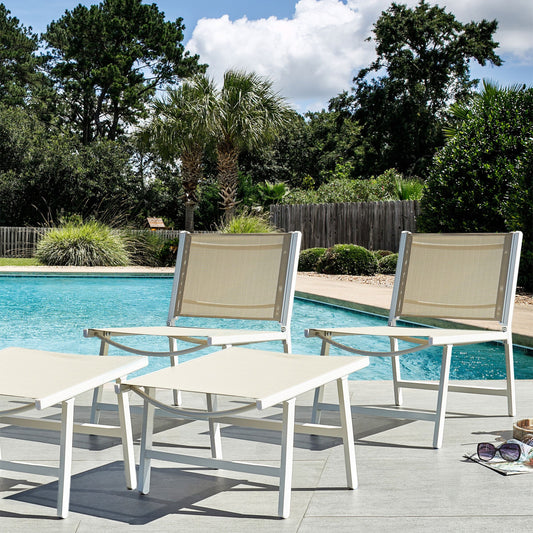 Garden Chair Textilene Seat With Footrest Beige White