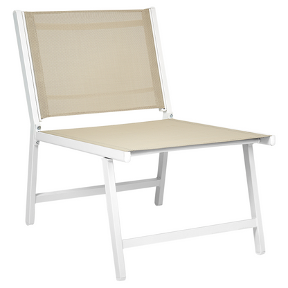 Garden Chair Textilene Seat With Footrest Beige White