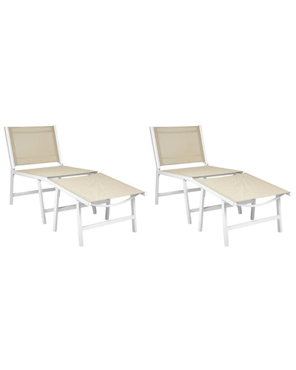 Set Of 2 Beige Textilene Garden Chairs With Footrests Aluminum Frame Outdoor Patio