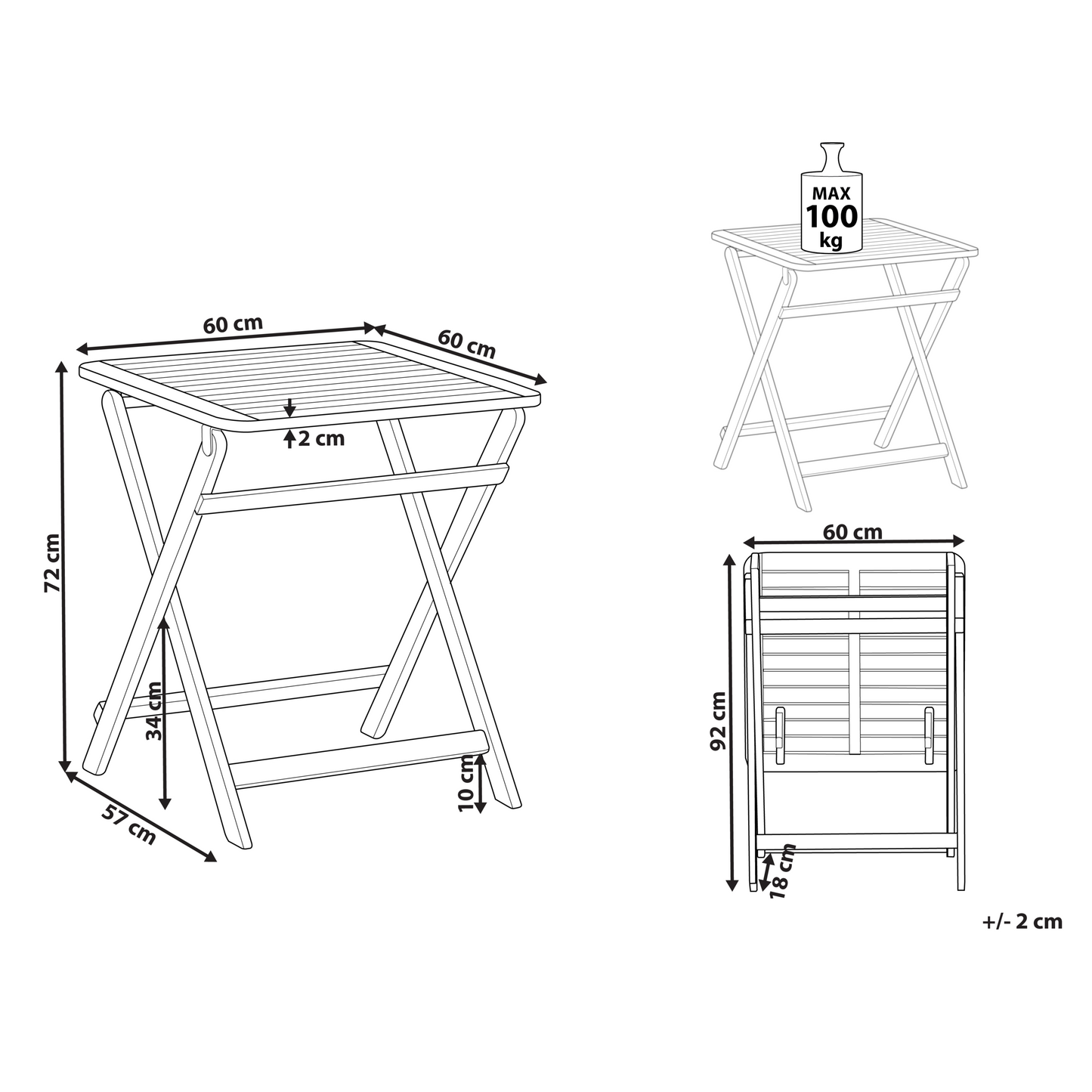 Acacia Wood Folding Garden Table 60 x 60cm Outdoor Rustic