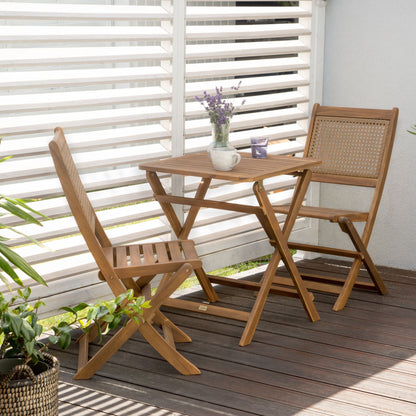 Acacia Living 3 Piece Folding Bistro Set Two Chairs And Table For Balcony Slatted Design