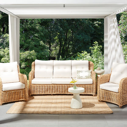 Garden Conversation Set Natural White Cushions 3 Seater