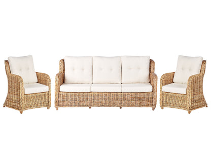 Garden Conversation Set Natural White Cushions 3 Seater