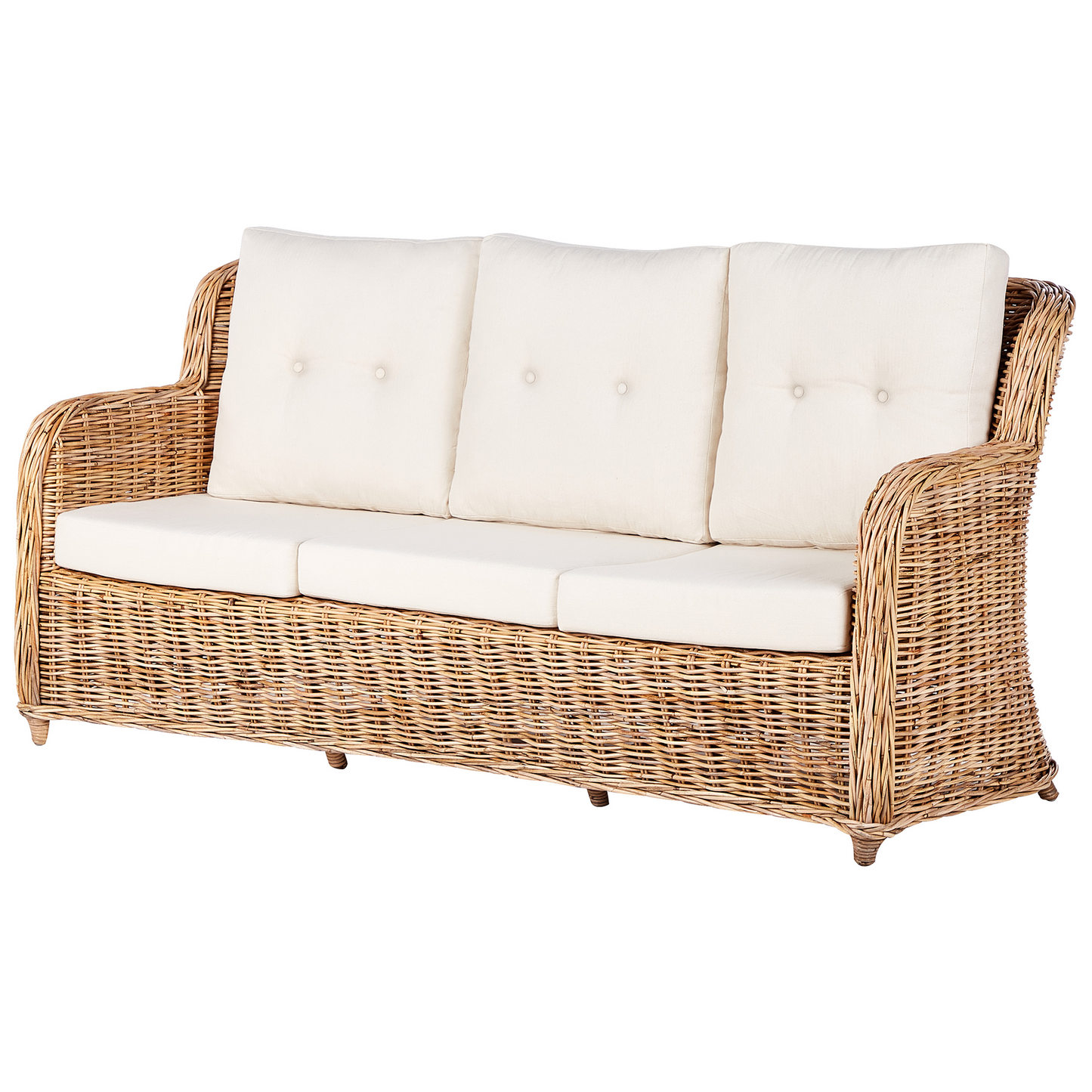 Garden Conversation Set Natural White Cushions 3 Seater