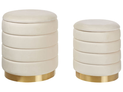 Storage Pouffes Set Of 2 Beige Velvet With Gold Base