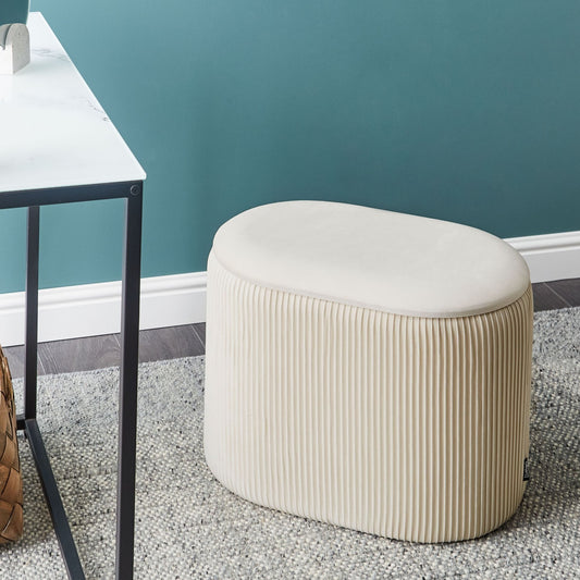 Velvet Pouffe With Hidden Storage Light Beige