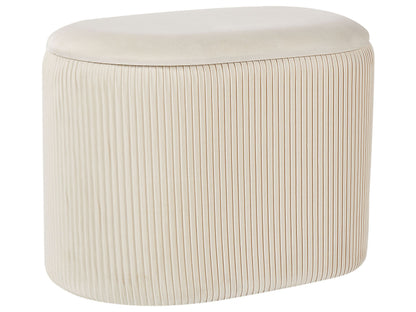 Velvet Pouffe With Hidden Storage Light Beige