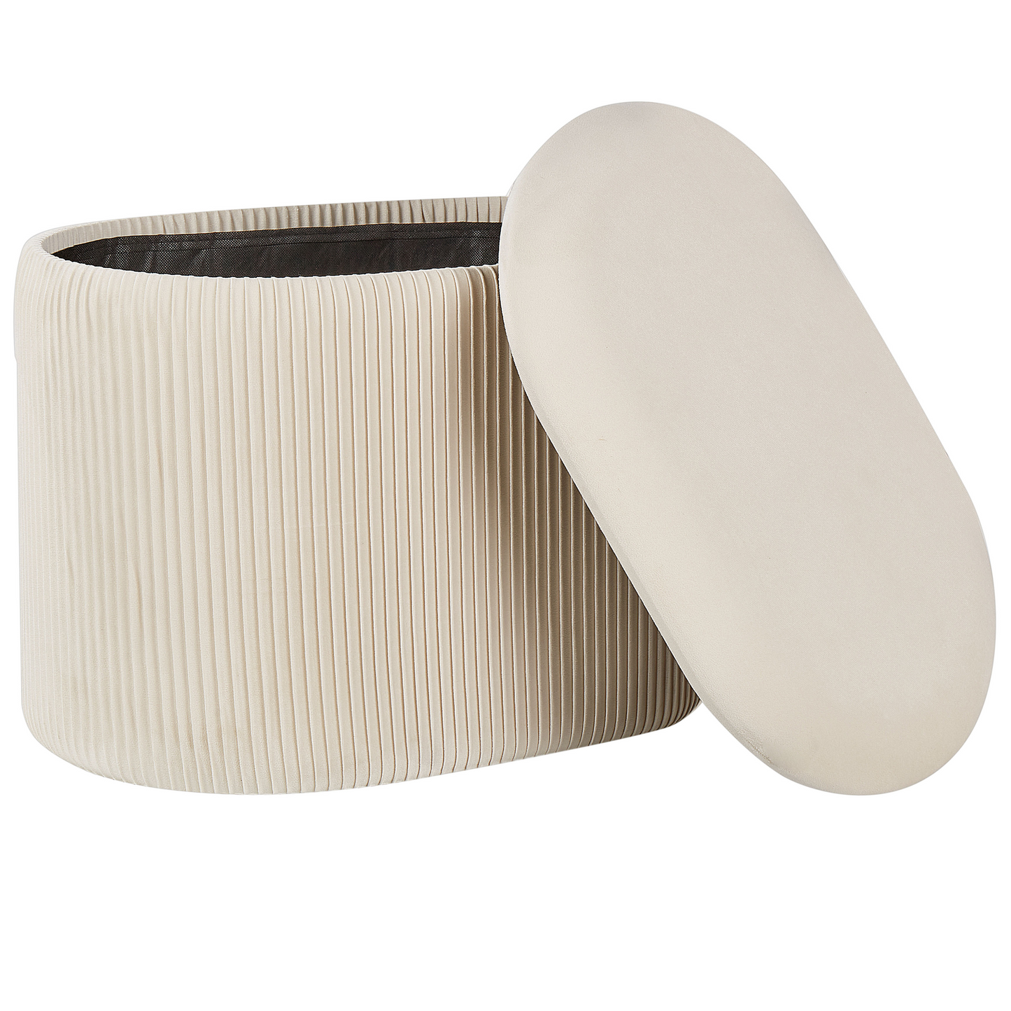 Velvet Pouffe With Hidden Storage Light Beige