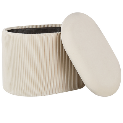 Velvet Pouffe With Hidden Storage Light Beige