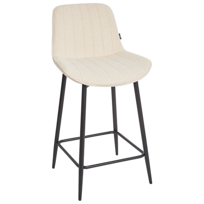 Set Of 2 Bar Chairs Light Beige Armless Boucle Black Steel Legs Modern Dining