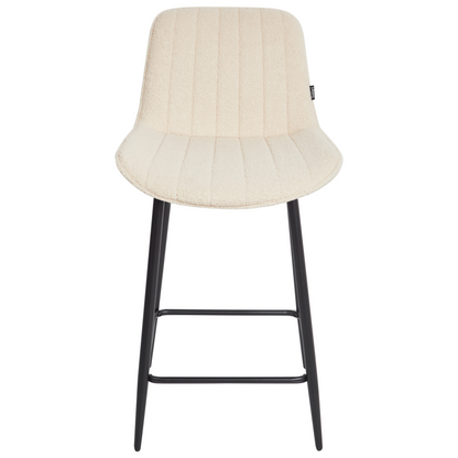 Set Of 2 Bar Chairs Light Beige Armless Boucle Black Steel Legs Modern Dining