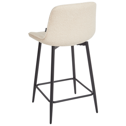 Set Of 2 Bar Chairs Light Beige Armless Boucle Black Steel Legs Modern Dining