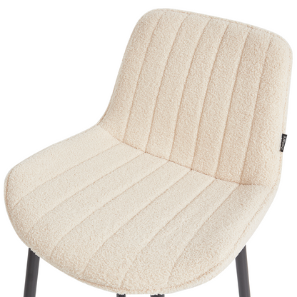 Set Of 2 Bar Chairs Light Beige Armless Boucle Black Steel Legs Modern Dining