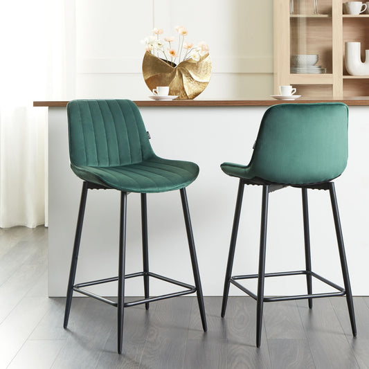 Velveten Emerald Bar Chairs Set Of 2 Armless With Black Steel Legs