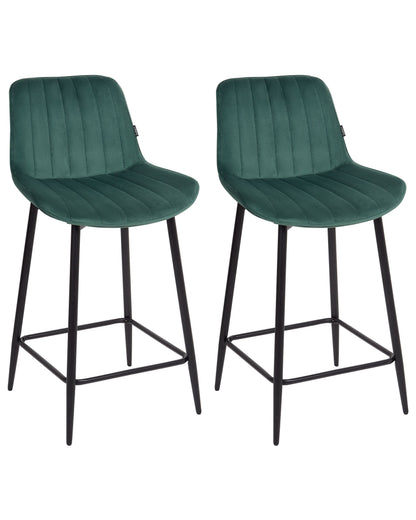 Velveten Emerald Bar Chairs Set Of 2 Armless With Black Steel Legs