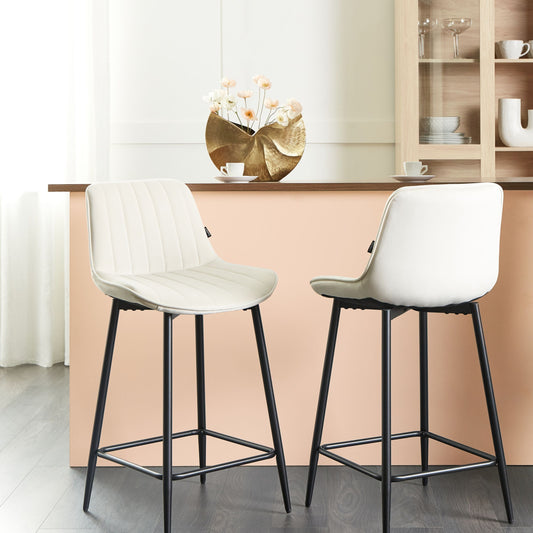 Velvet Bar Chairs Set Of 2 Light Beige Black Steel Legs