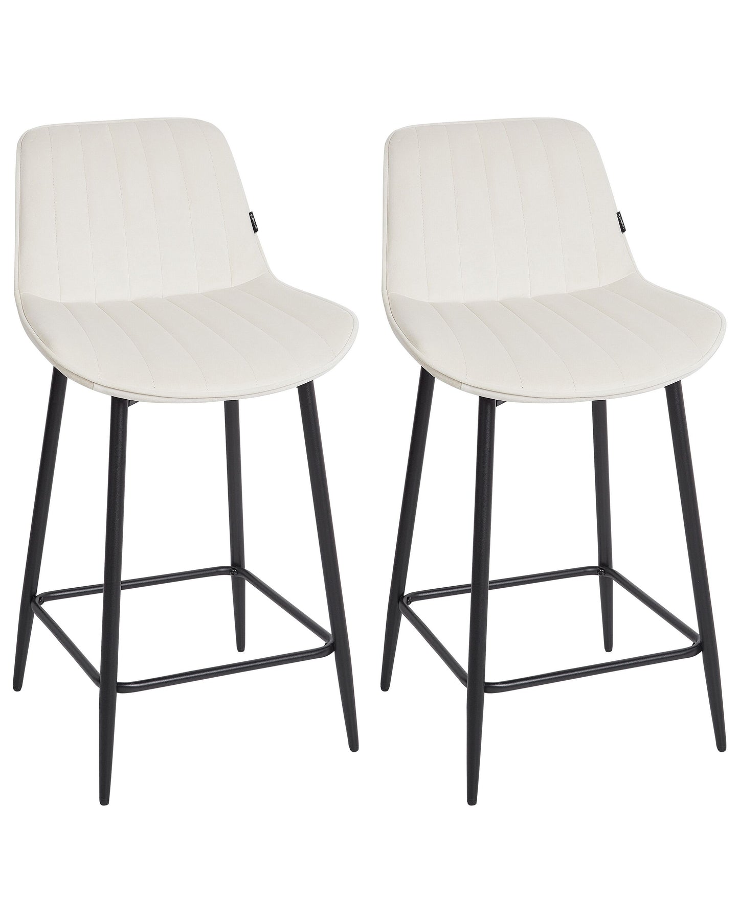 Velvet Bar Chairs Set Of 2 Light Beige Black Steel Legs