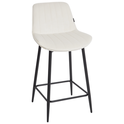 Velvet Bar Chairs Set Of 2 Light Beige Black Steel Legs