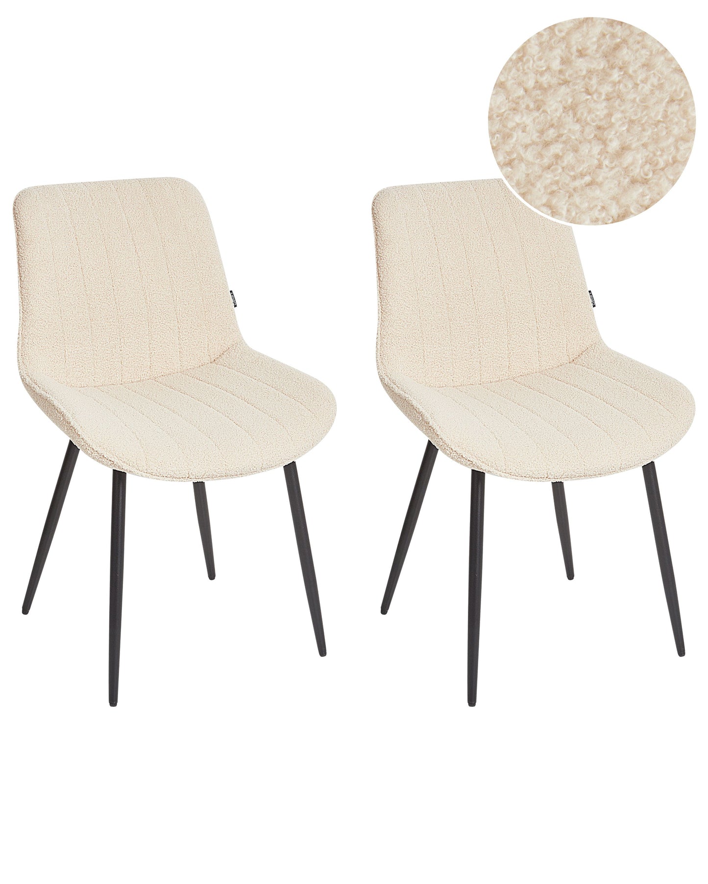 Armless Boucle Dining Chairs 2 Light Beige Black Steel Legs