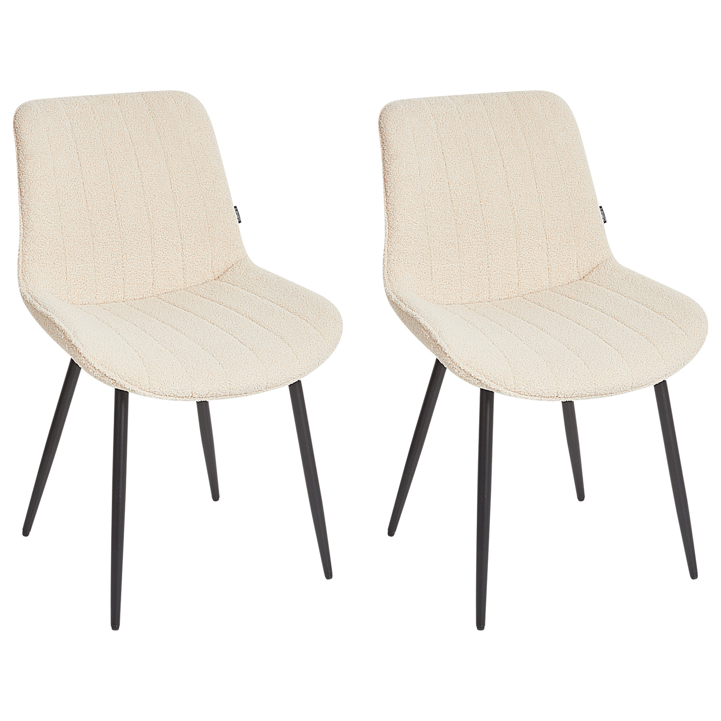 Armless Boucle Dining Chairs 2 Light Beige Black Steel Legs