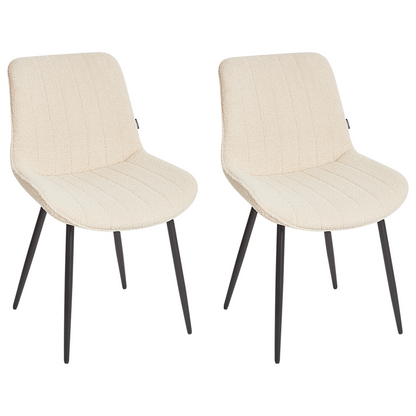Armless Boucle Dining Chairs 2 Light Beige Black Steel Legs