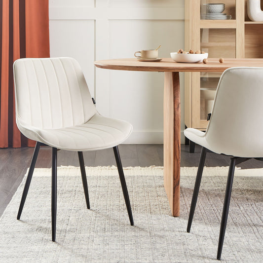 Set Of 2 Beige Armless Velvet Chairs With Black Steel Legs