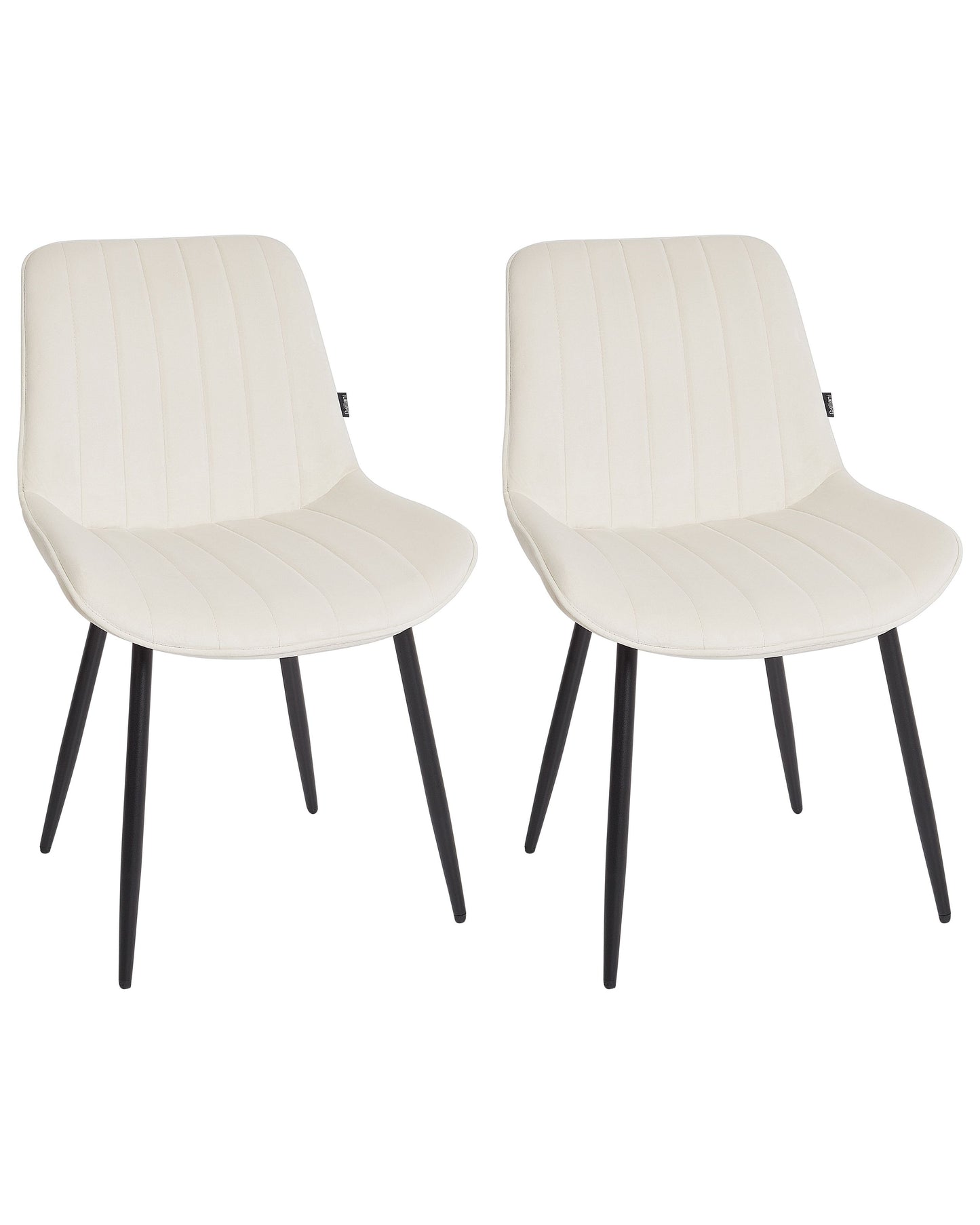 Set Of 2 Beige Armless Velvet Chairs With Black Steel Legs