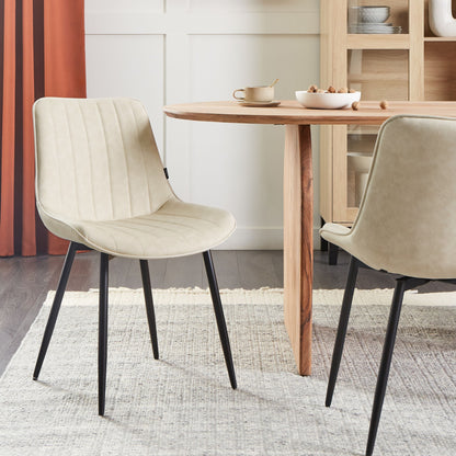 Light Beige Armless Faux Leather Dining Chairs Set Of 2 Modern Design