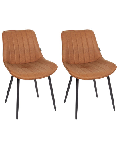 2 Brown Armless Faux Leather Chairs With Black Steel Legs