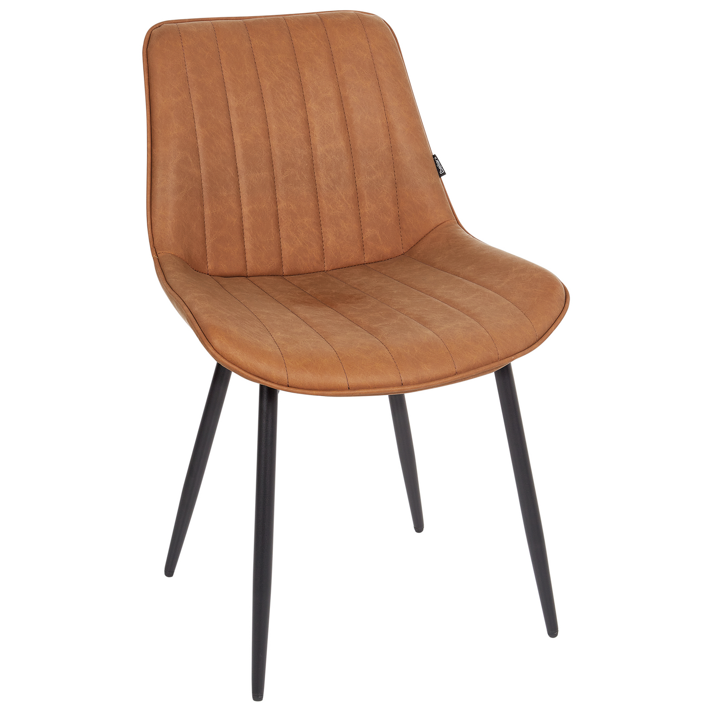 2 Brown Armless Faux Leather Chairs With Black Steel Legs