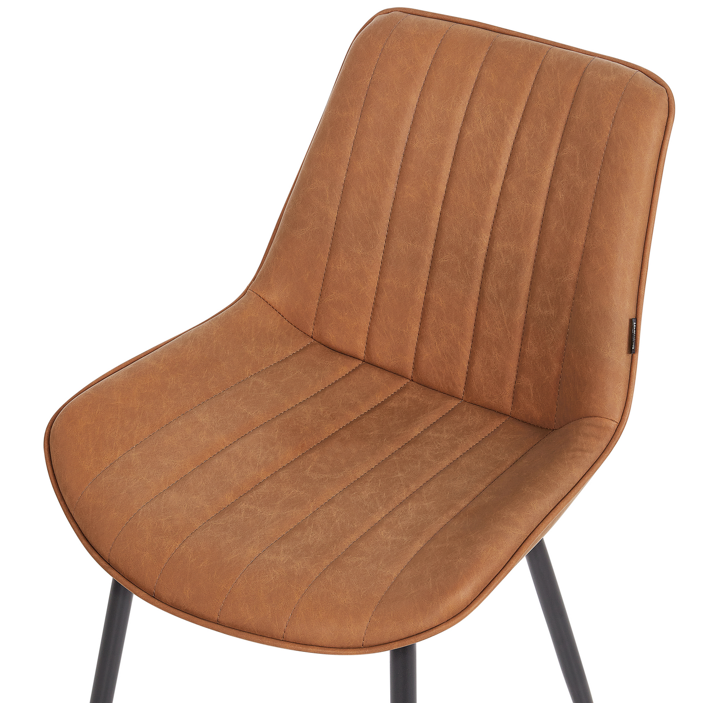 2 Brown Armless Faux Leather Chairs With Black Steel Legs