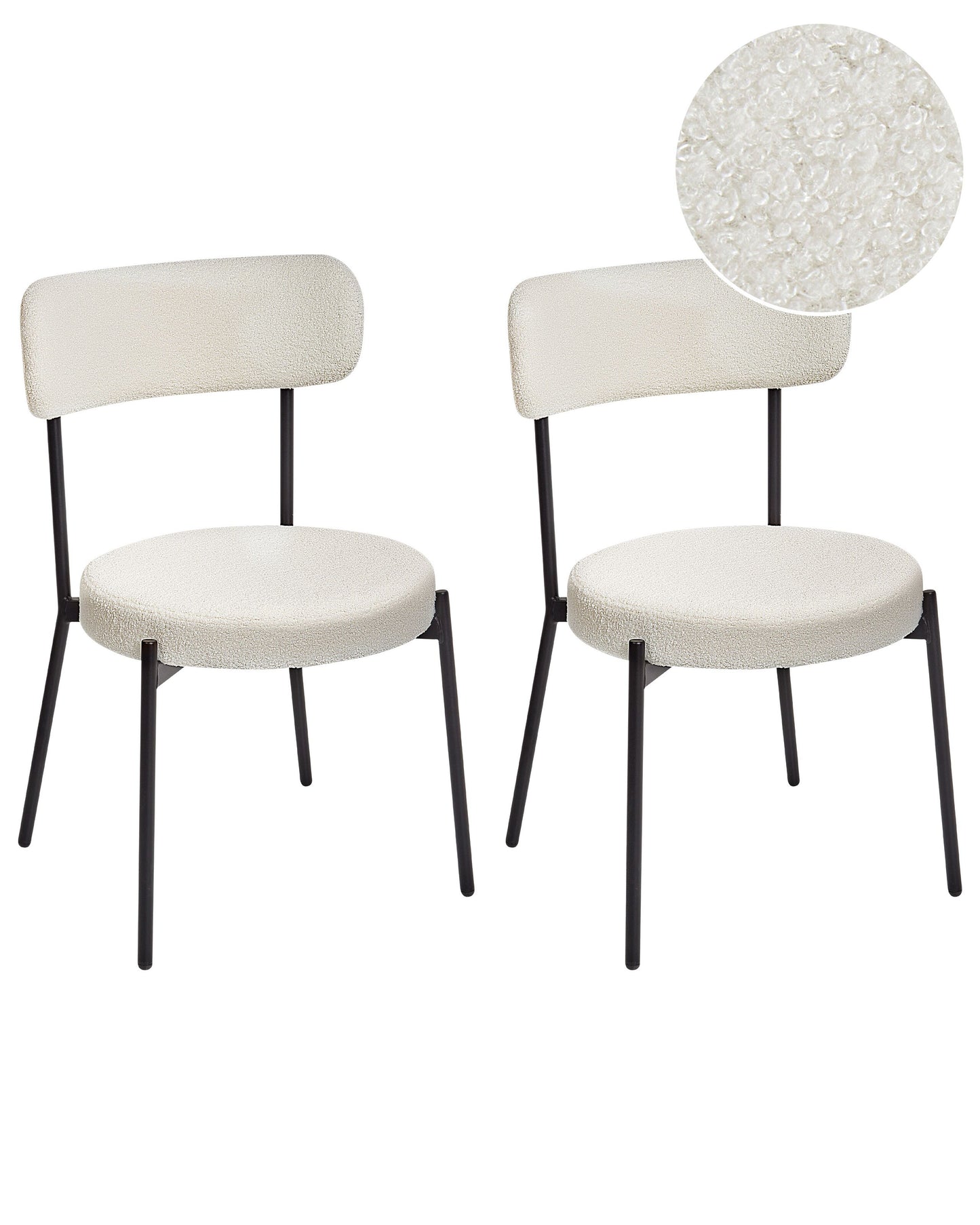 Aura Living White Boucle Dining Chairs Set of 2 With Black Steel Legs