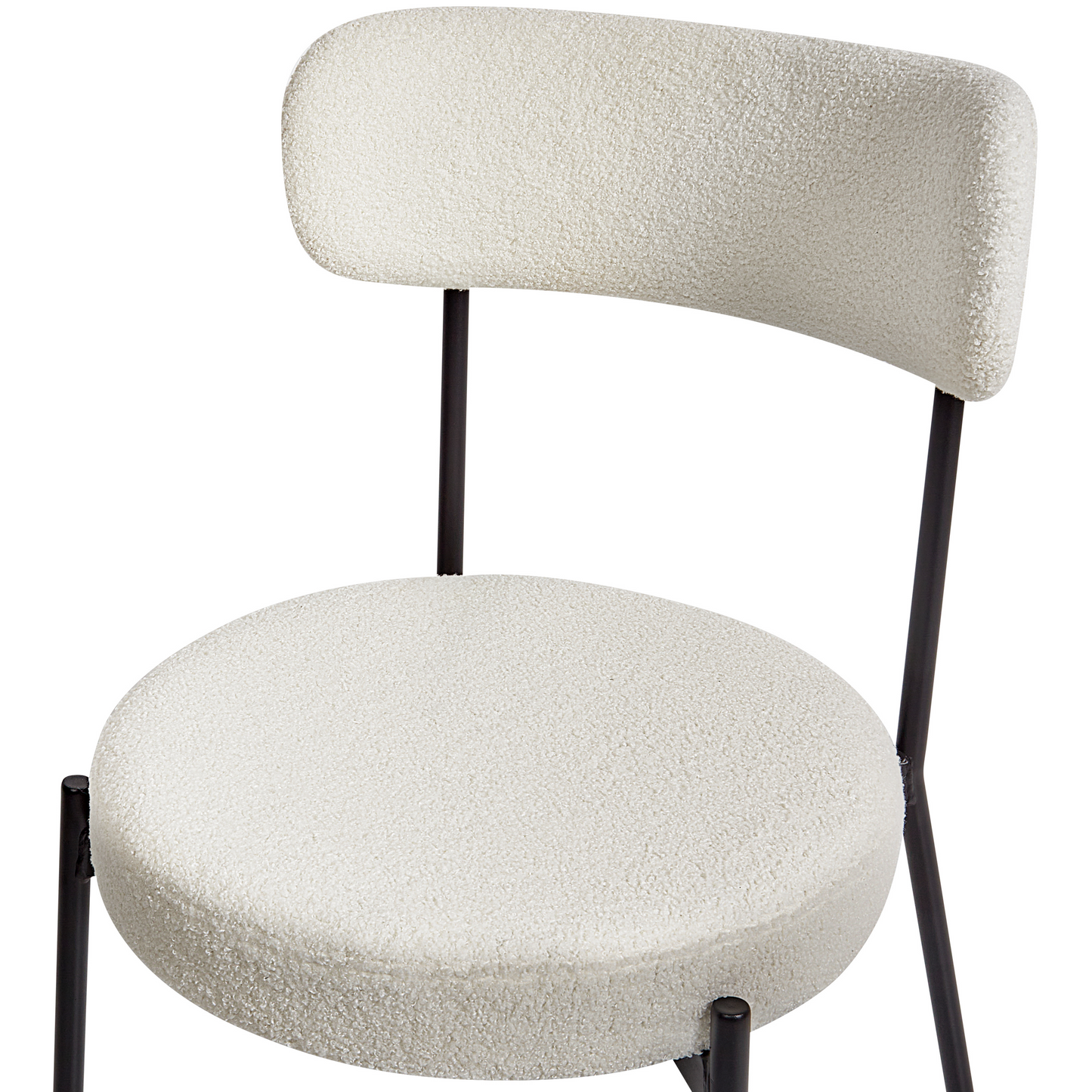 Aura Living White Boucle Dining Chairs Set of 2 With Black Steel Legs