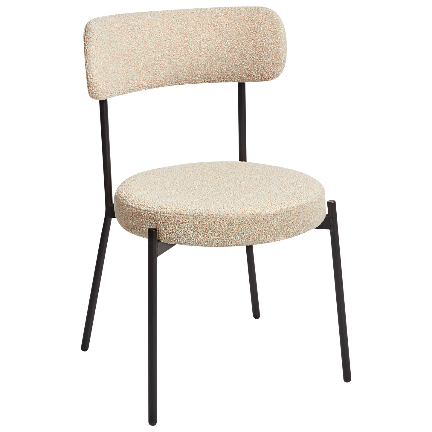 Dining Chairs Set of 2 Light Beige Boucle Black Steel Legs