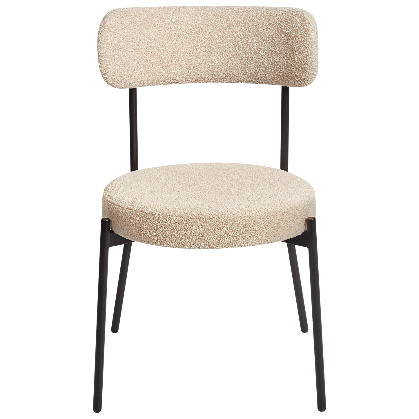 Dining Chairs Set of 2 Light Beige Boucle Black Steel Legs