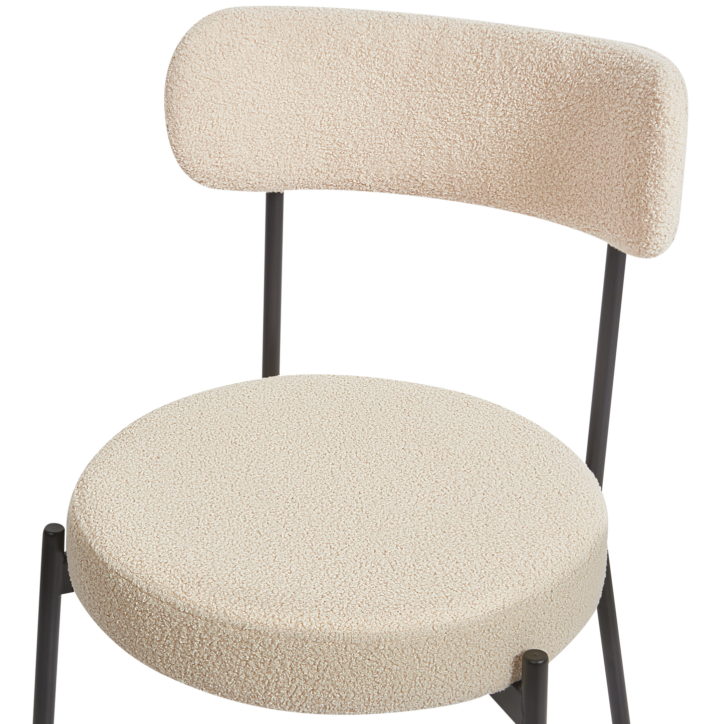 Dining Chairs Set of 2 Light Beige Boucle Black Steel Legs